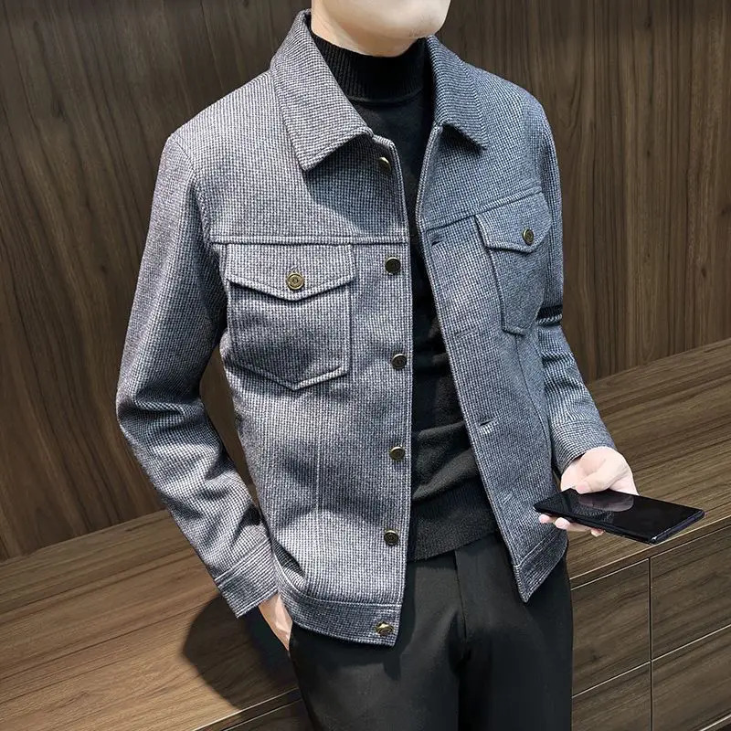 Mens Wool Blends Jackets Slim Fit Solid Color Short Male Coats Joker y ner Harajuku Korean Reviews Many Casual Cold 241213