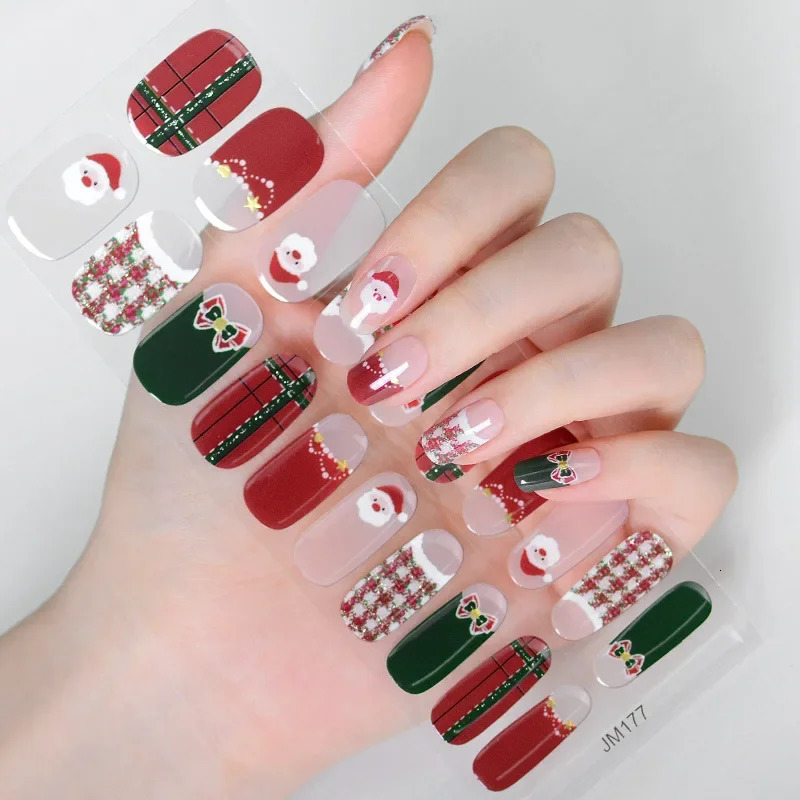 Christmas gel nail strip patch slider adhesive waterproof durable all snowman snowflake gel nail trimmer UV lamp required 241205