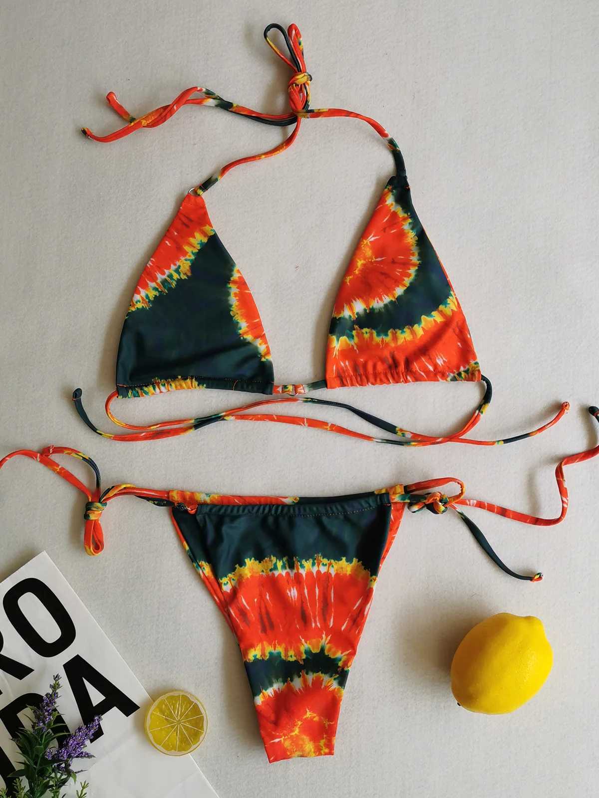 Flower Polka Dots Printed Warp Around Bikini Fa Swimsuit Women Swimwear Two-pieces Bikini set Bather Bathing Suit Swim K5323XJ241212