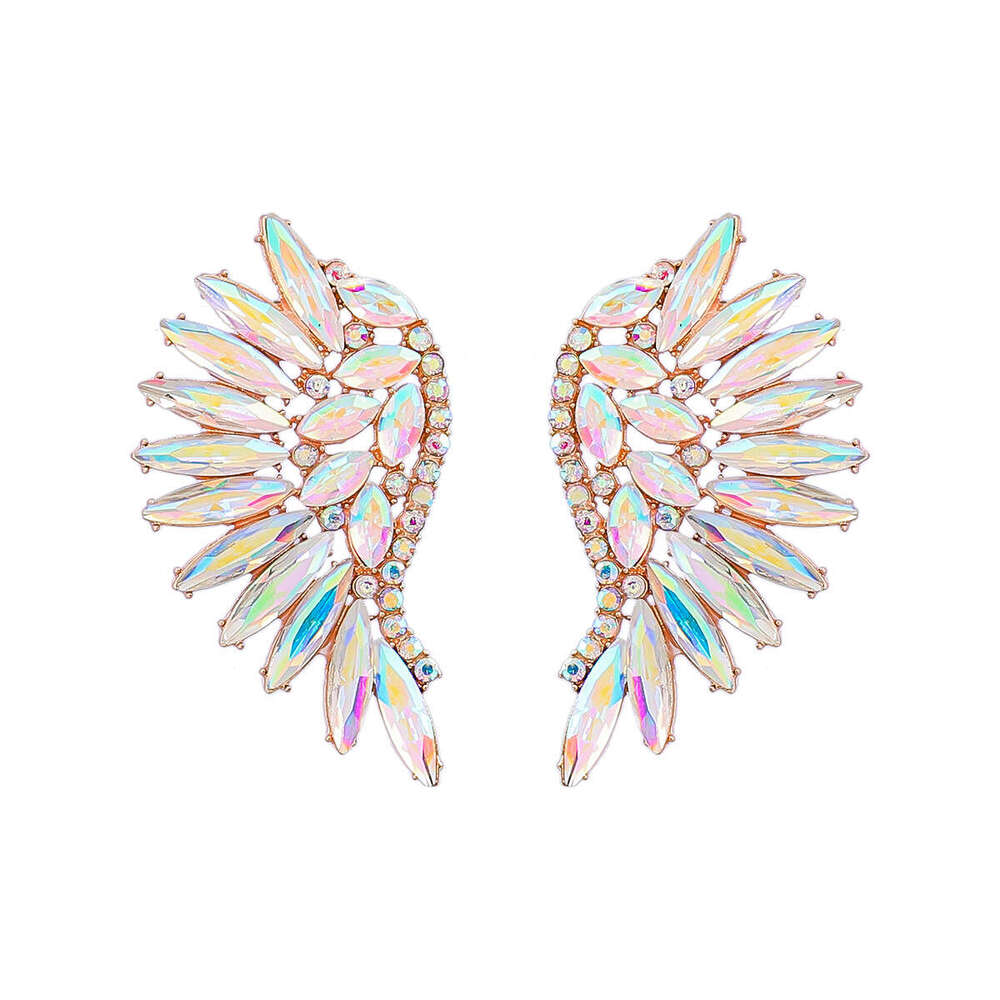 Colorful dia heavy-duty exaggerated fan-shaped wing fashionable earrings, bohemian style