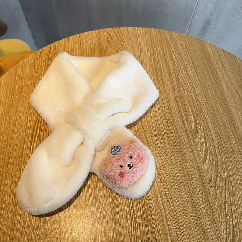 Scarves Wraps Cute Cartoon Baby Scarf Winter Warm Plush Scarves for Toddler Boy Girl Korean Kawaii Bear Rabbit Doll Kids Fur Neckerchief H241213