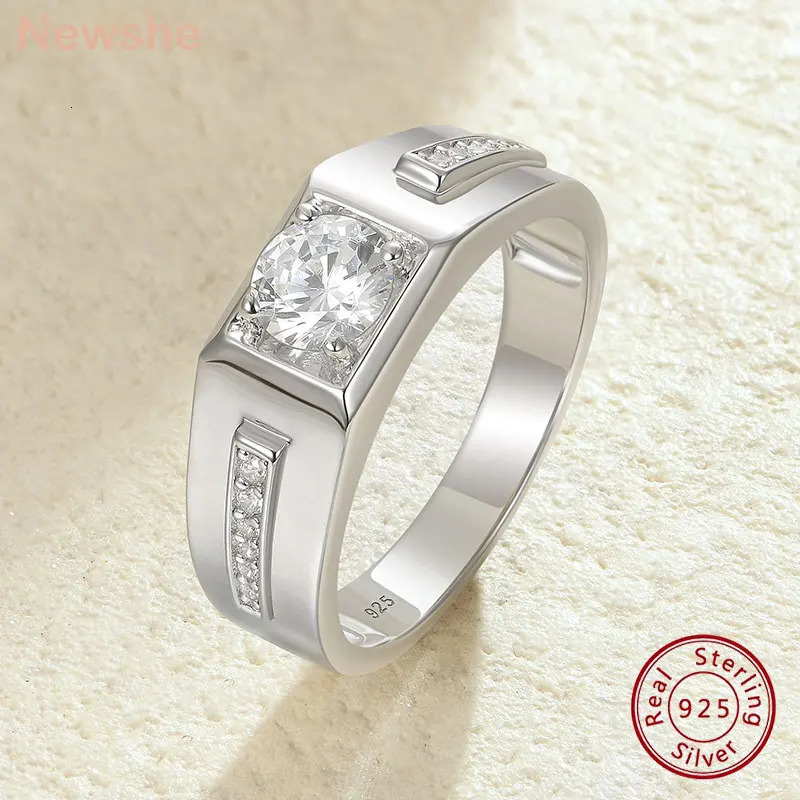 she Mens Wedding Ring 925 Pure Silver Card Round Cubic Zircon Promise Size 812 241210