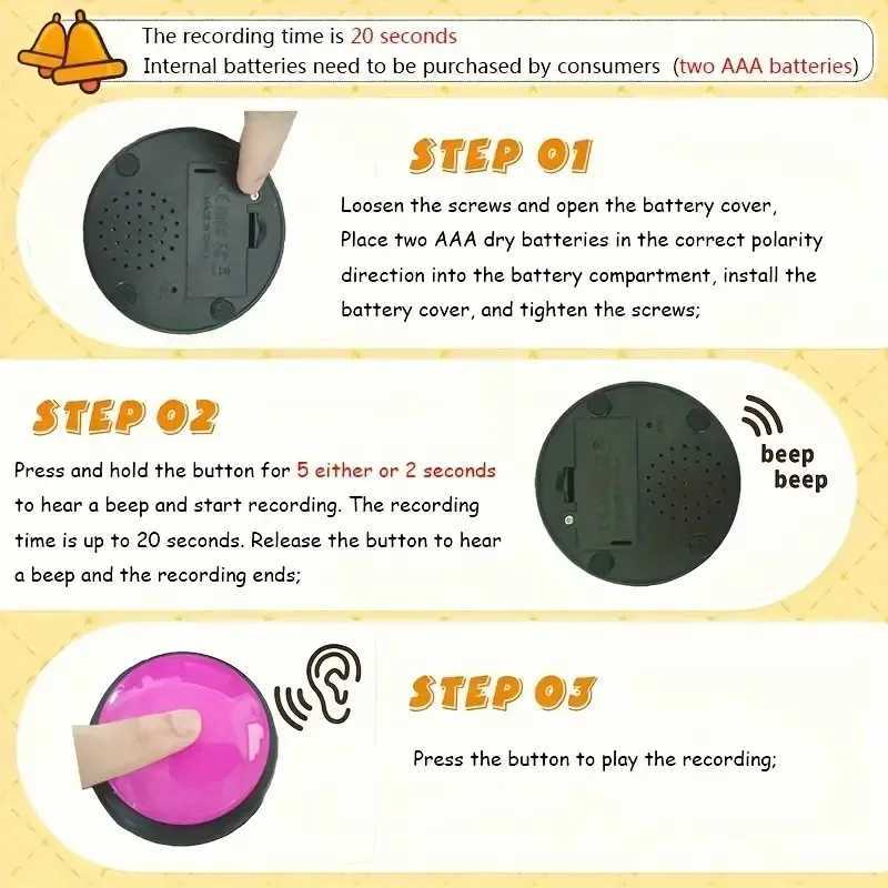 4 packs of dog recording buttons pet communication coach meal bell sound box battery free to teach dogs how to speak X241213