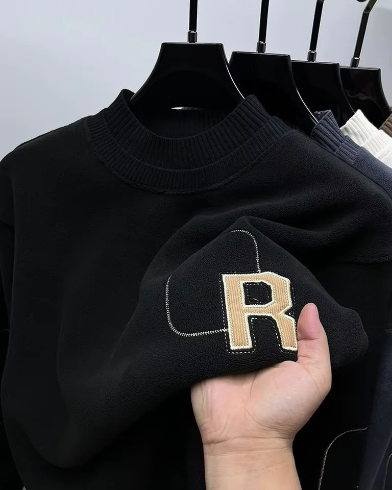 Premium man round neck sweater autumn winter fashion personalized collar letter embroidery n top warm thick casual pullover 241213