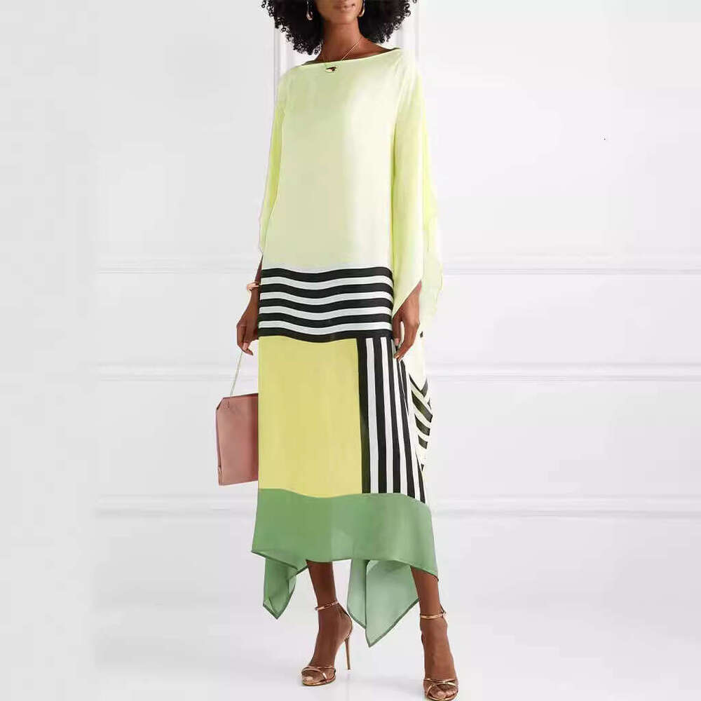 European American New Summer Autumn Women's Comfortable And Fashionable Solid Color Printed Casual Slanted Shoulder Long Dress