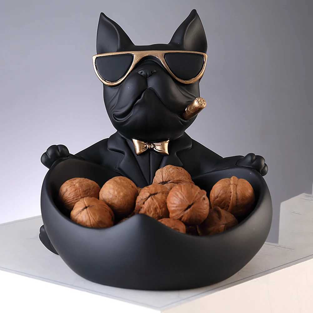 French Bulldog Sculpture Dog Statue with Tray Keyholder Storage Gift Decorative Decoration Decoration Y241212