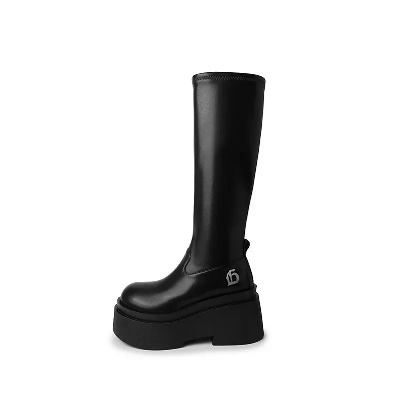 Street Style Autumn Winter Women Knee High Boots Fashion Slip on Platform Heels Concise Long Botas De Mujer 241213