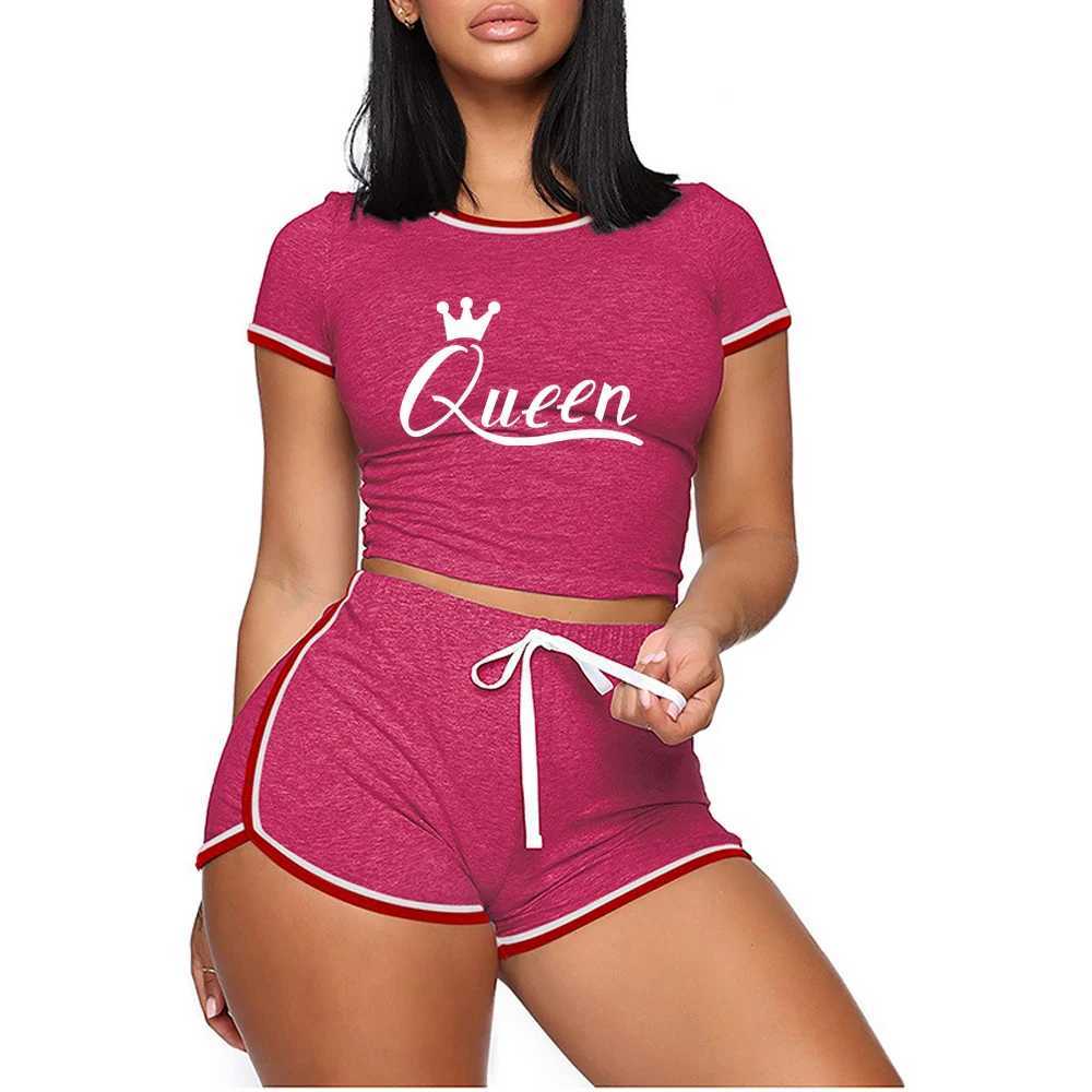 Women's Two Piece Pants Women Qun Print Sport 2 Pcs Set Women Crop Top Shirt Leggings Shorts Sportsuit Wear Workout Outfit Fitness Gym Clothes Y2