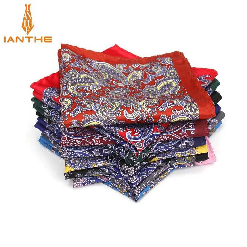 Mens Handle Retro Paisley Printed Pocket Square Polyester Silk Soft Hanks Wedding Party Business Chest Towel Hanki Gift W241213