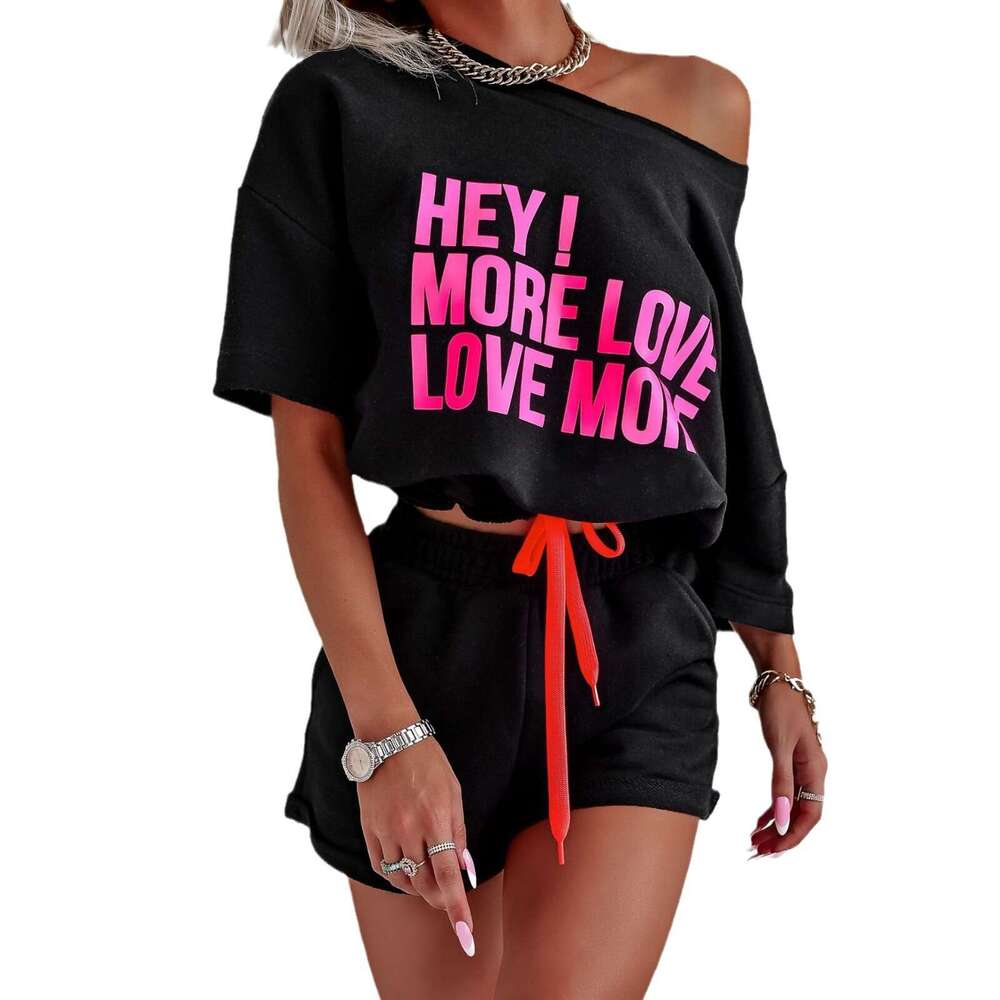 European American Spring And Summer Fashion Sports Two-Piece Short Sleeved Letter Printed Top Shorts Set Trendy Clothing Fashionable Casual Temperamen