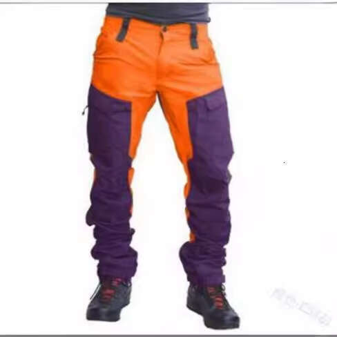 Color Blocked Men's Slim Fit Outdoor Sports European And American Fashion Motorcycle Casual Multi Pocket Workwear Pants Fashionable Quality Class