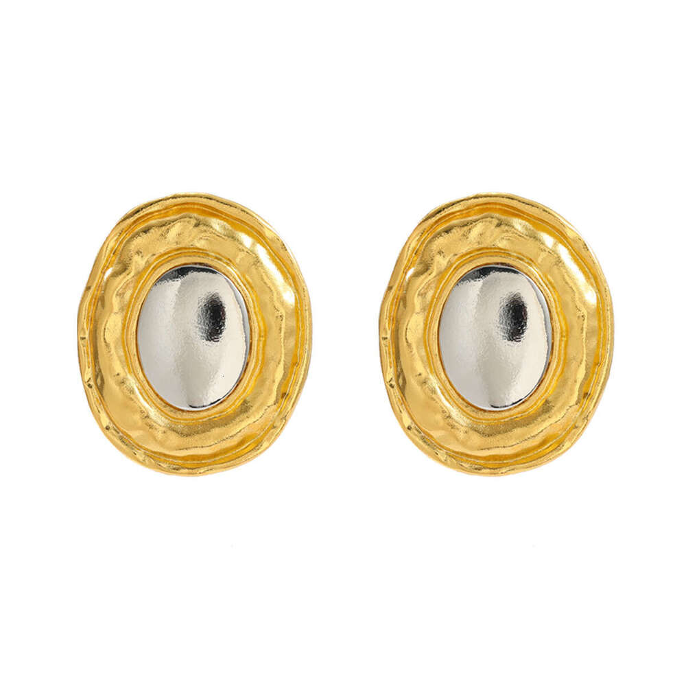 Summer New Alloy Exaggerated Women's Round Metallic Gold Sier Color blocked Earrings
