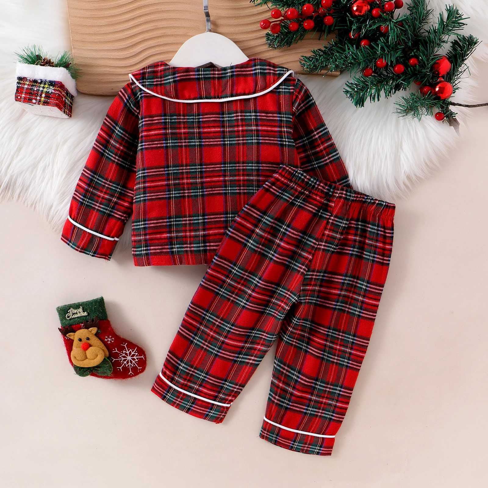 2PCS Autumn New Style For 1-3 Year Old Girls Comfortable And Fashionable Doll Collar Red Plaid Long-Sleeved Suit W241213