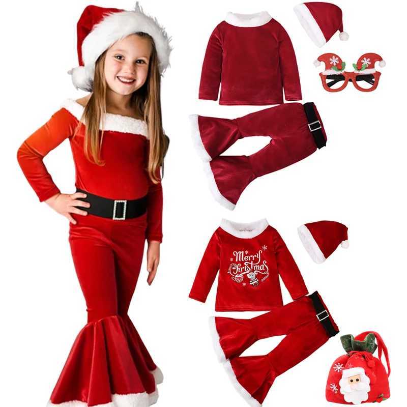 Baby Girl Christmas Role Play Santa Claus Childrens Clothing Christmas Party Red Top+Pants+Hat+Belt Childrens New Years Clothing W241213