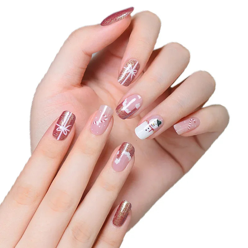 Christmas gel nail strip patch slider adhesive waterproof durable all snowman snowflake gel nail trimmer UV lamp required 241205