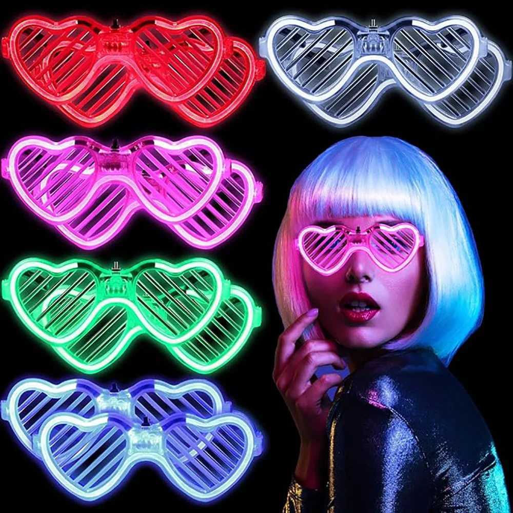 Sunglasses 5/10/20/30Pcs Glow In The Dark Glasses Heart Shaped LED Light Up Sunglasses Glow Neon Party Favor for Kids Adults Party Supplies H241213