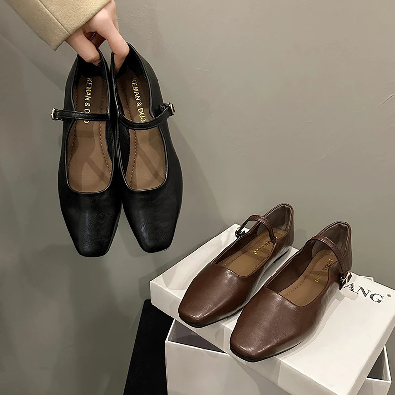 Summer Womens Apartment Fashion Square Toe Shallow Mary Shoes Soft Casual Ballet Shoes Bounce Back Shoes 241213