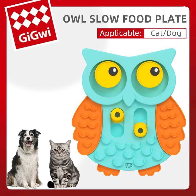 GiGwi Cat Toys Puzzle Owl Slow Food Plate Toy for Dogs Molar Training Bite Resistance Pet Look for Hidden Interactive Dog Toys X241213
