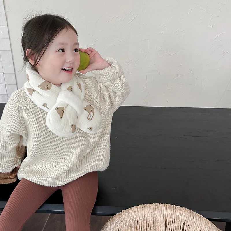 Scarves Wraps Korean Cartoon Bear Wool Fur Cross Warm Scarf Baby Fake Collar Neck Guard Shawl Winter Blouse Shoulder Cape Children Neckerchief H241213