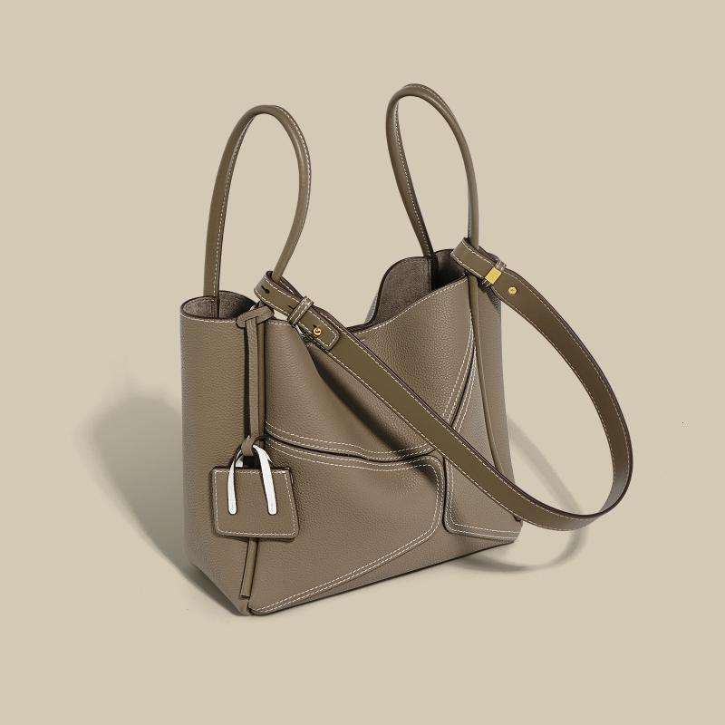 VM FASHION KISS Top Layer Cowhide Women's Solid Vegetable Basket Shoulder Bag 2022 Women Tote Handbags With Strap