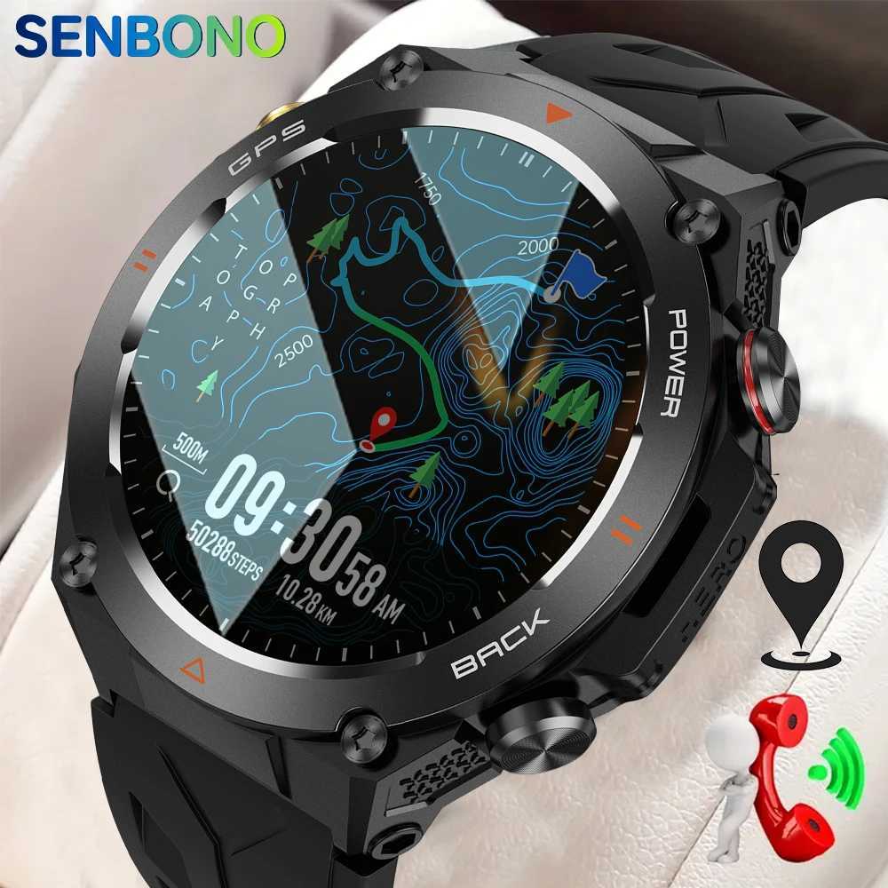SENBONO New True GPS Smart Watch for Men BT Calling Compass 650mAh Large Battery Sports Waterproof Smart Watch T241213