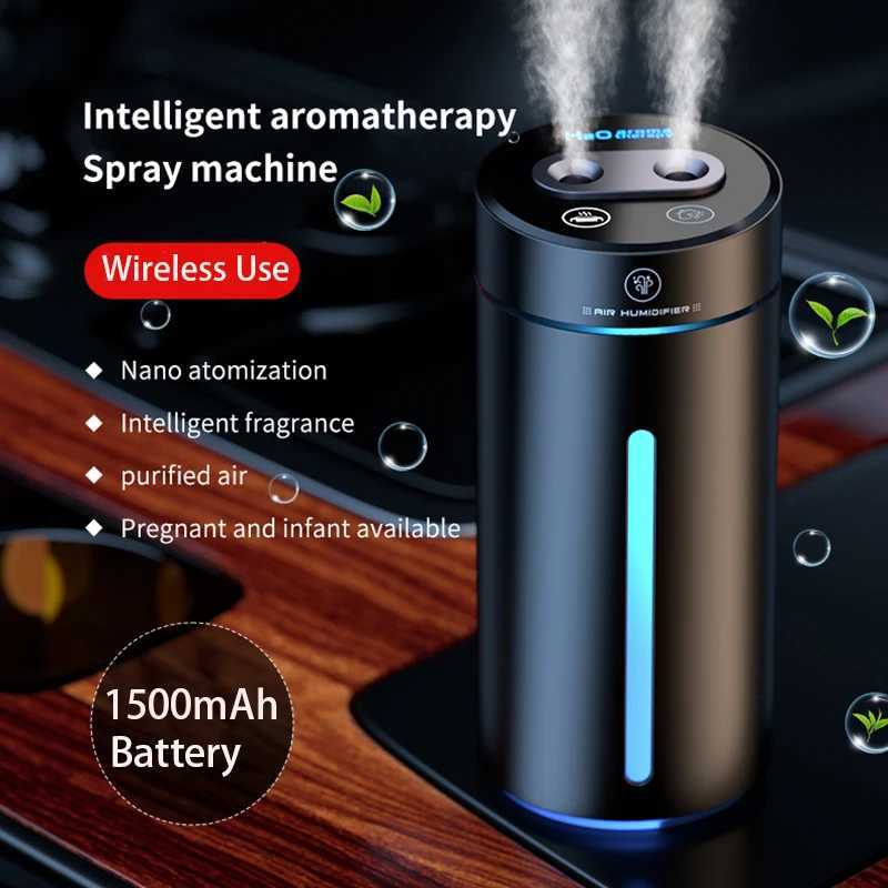 380ML Double Spray Vehicle Air Humidifier USB Charging Mini Essential Oil Diffuser with Mood Light Wireless Car Aroma HumidifierXJ241213