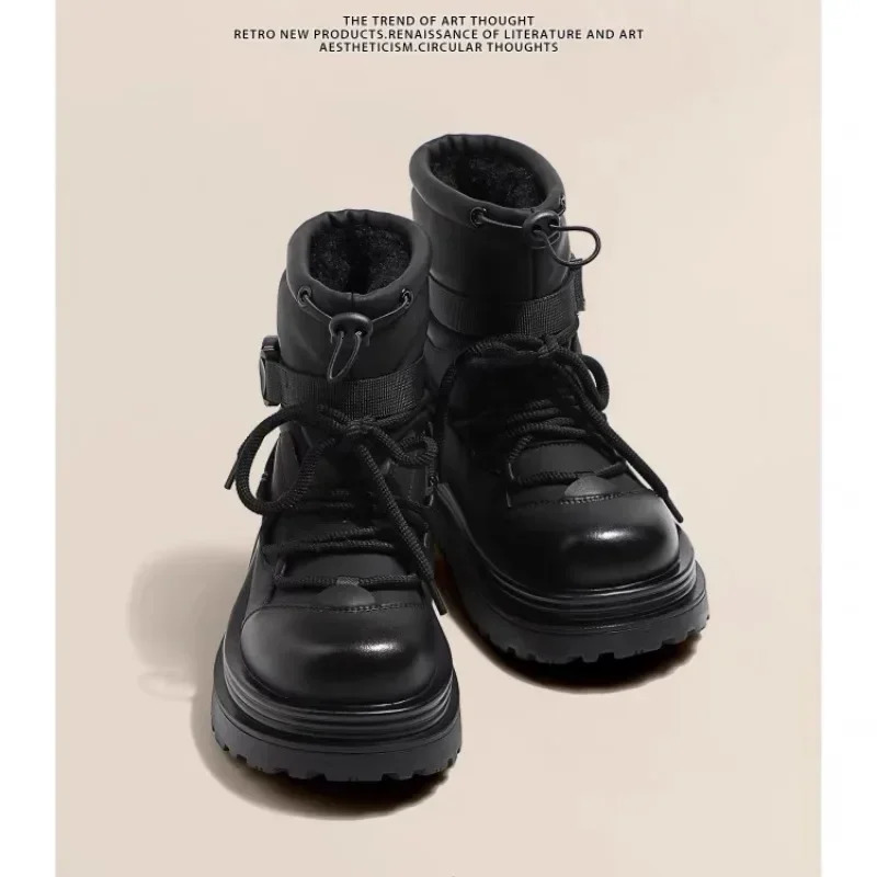Womens snow boots winter ankle length flat bottomed thick soled warm cotton shoes short plush womens 2024 casual boots style flat bottomed 241213