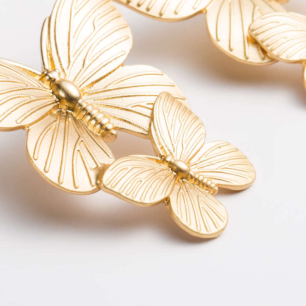 New Metal Texture Two Butterfly Women's Trendy temperament Earrings Cool Style
