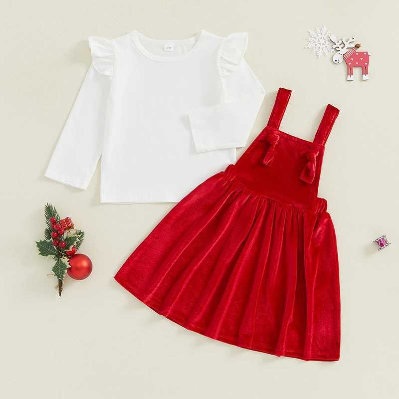 Baby and Girls Clothing Set Solid Long Sleeve Ruffle Top Velvet Pendant Ski Christmas Clothing Set W241213