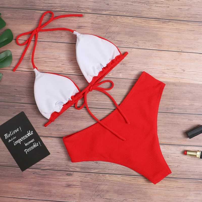 2024 New Bikini High Waist Strapss Sexy Bikini Women Swimwear Women Beach Swimsuit Padded Bathing Suit Monokin Pure ColorXJ241212