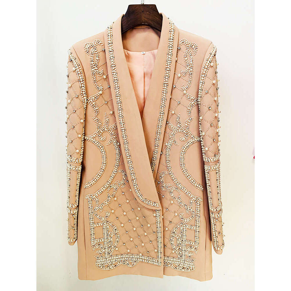 Ladies' Suit TOP QUALITY Newest Fashion Designer Women's Shawl Collar Stunning Dias Pearls Beaded Blazer Dress