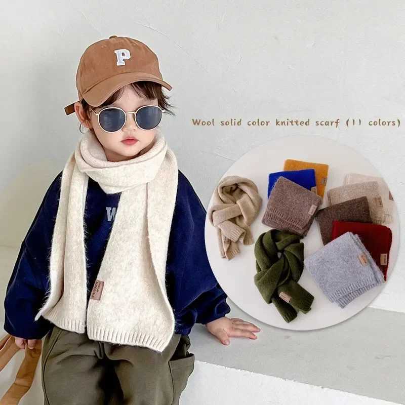 Scarves Wraps Autumn Winter Wool Baby Scarf for Kids Boy Girl Korean Fashion Solid Color Scraf Cashmere 15*130cm Scarf for 3-12 Year Children H241213