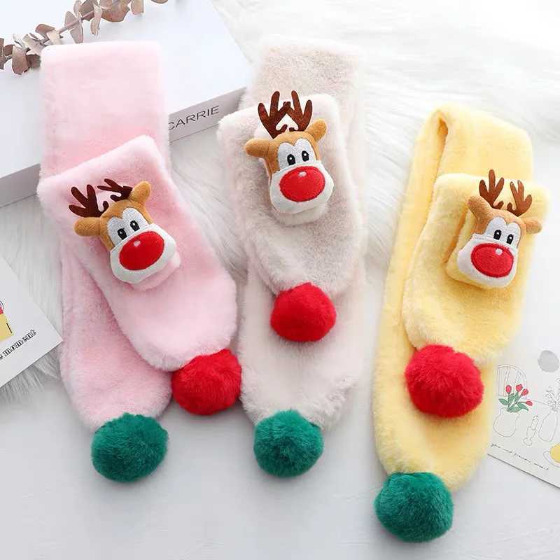 Scarves Wraps Baby Scarf Winter Warm Fashion Fluffy Plush Thick Fleece Mink Cute Cartoon Animal Toddler Girls Boys Neck Warmer Kids Christmas H241213