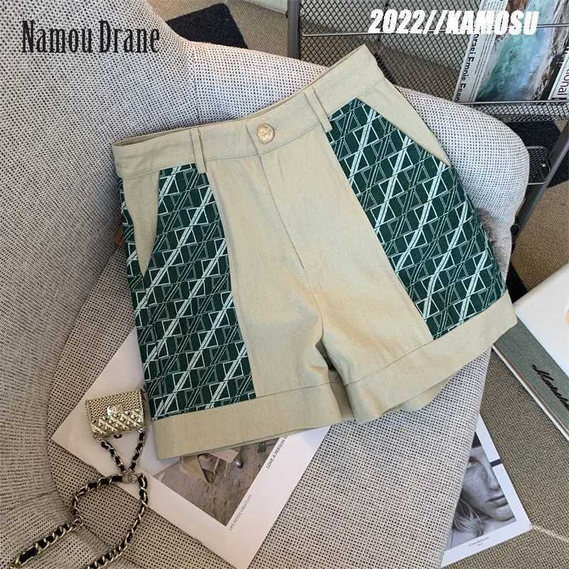 Women's Two Piece Pants Women Shorts Two Piece Set Short Slve Turn-down Collar Shirts High Waist Shorts New Retro Splicing Casual 2 Pecs For Offi