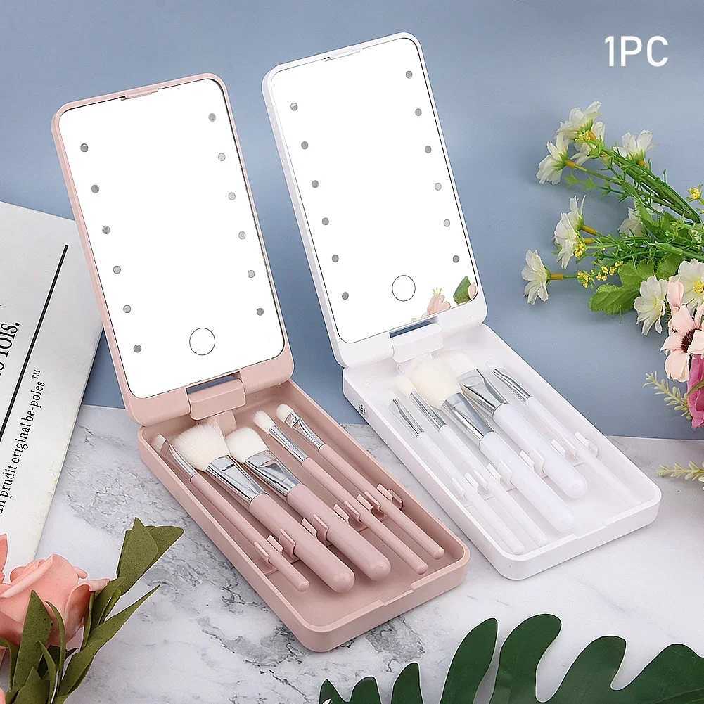LED Makeup Mirror 5 Cosmetic Brushes Storage Box Compact 360 Foldable Cosmetic Mirror Practical Convenient Carry Vanity MirrorXJ241213