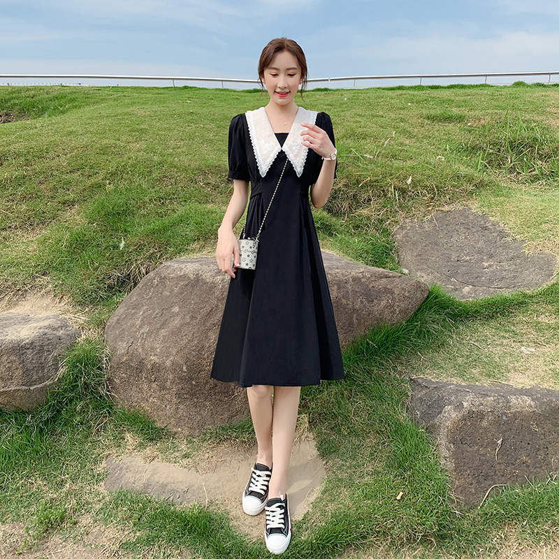 H999 Large size women's style dress summer fat cover belly slimming top retro little black dress