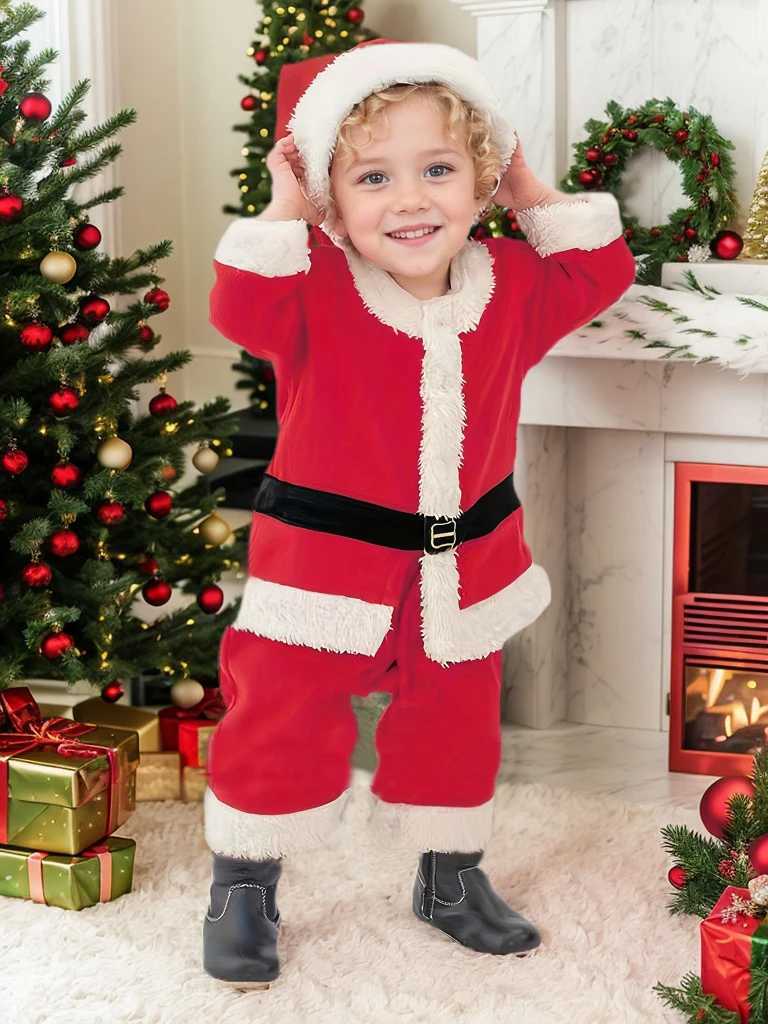 Boys and Girls Winter New Solid Color Santa Claus Role Playing Set Christmas Party Cartoon Cute Performance Dress W241213