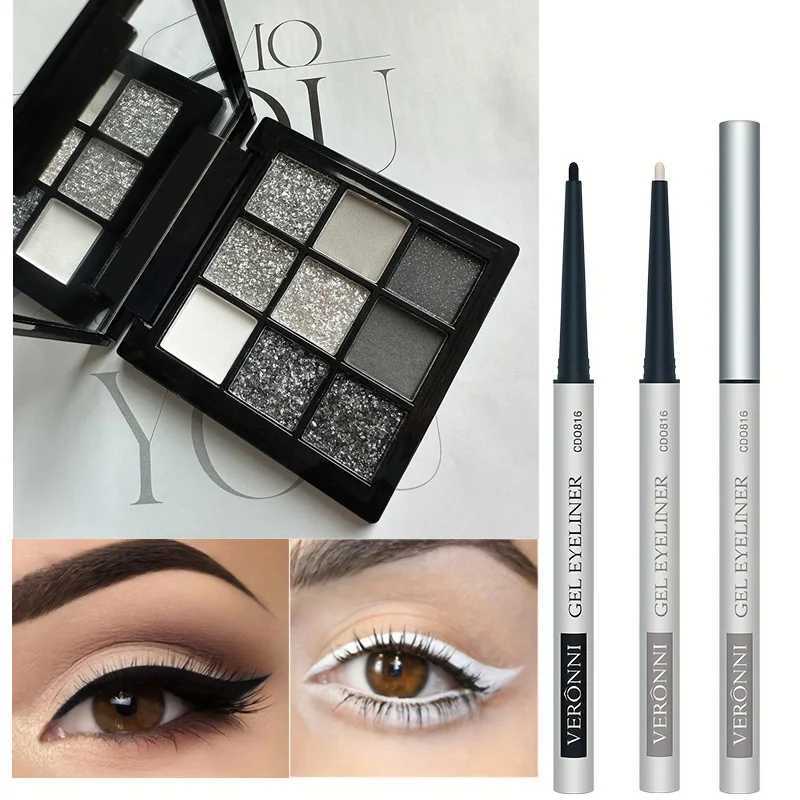 9-color smoked matte glitter eye shadow palette with eyeliner punk shimmer eye shadow cosmetics dark gray cold tone W241213