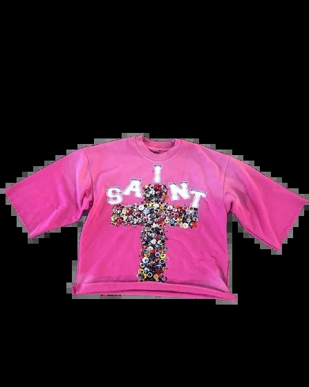 Streetwear TShirt Y2K Clothes Harajuku Hip Hop Retro Cross Print Rhinestone Graphic Oversized T Shirt Men Women Short Sleeve Top 241213