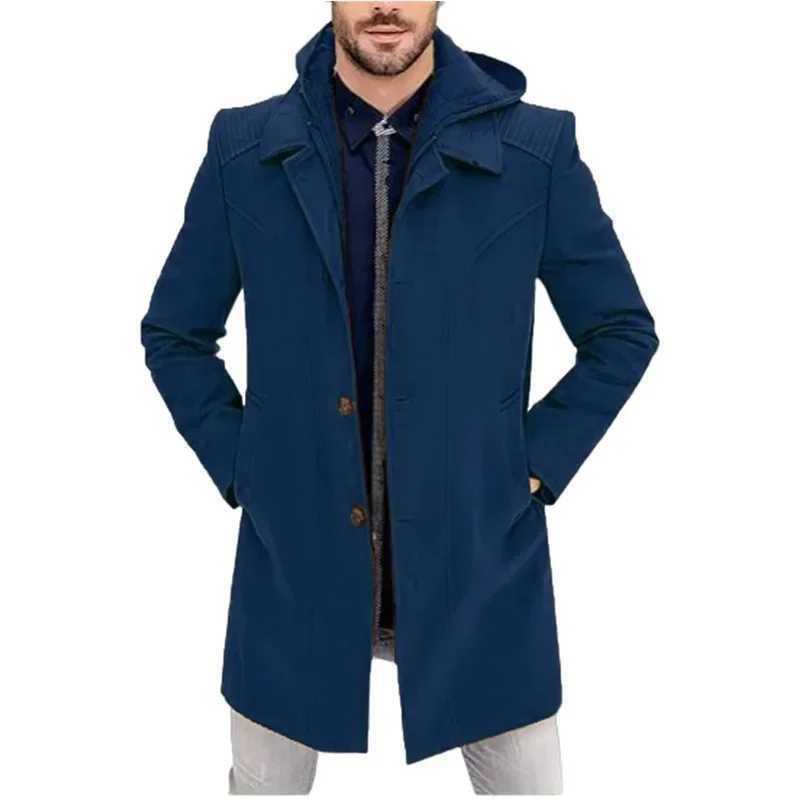 2024 New Woolen Mens Coat Autumn and Winter European and American Fake Two Piece Warm Windproof Coat Hoodie Man ClothingXJ241212