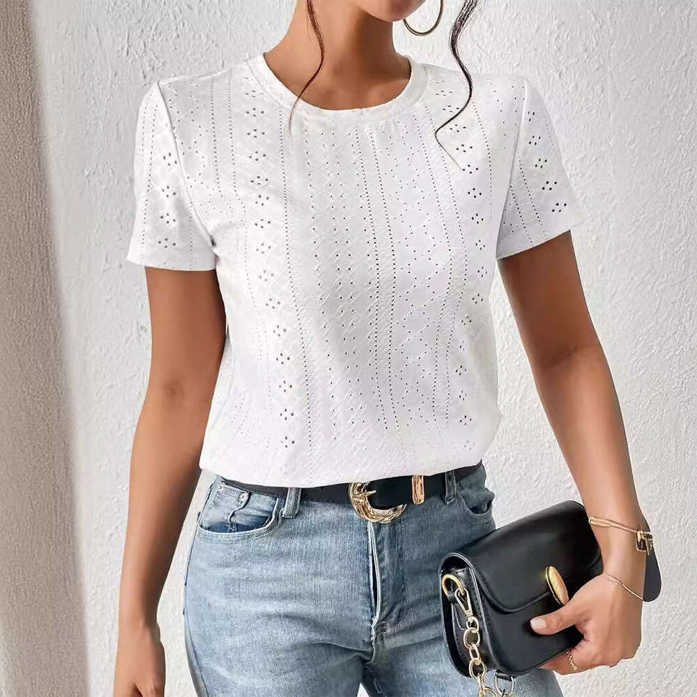 European and American women's top 2024 summer fashion casual round neck short sleeved basic T-shirt
