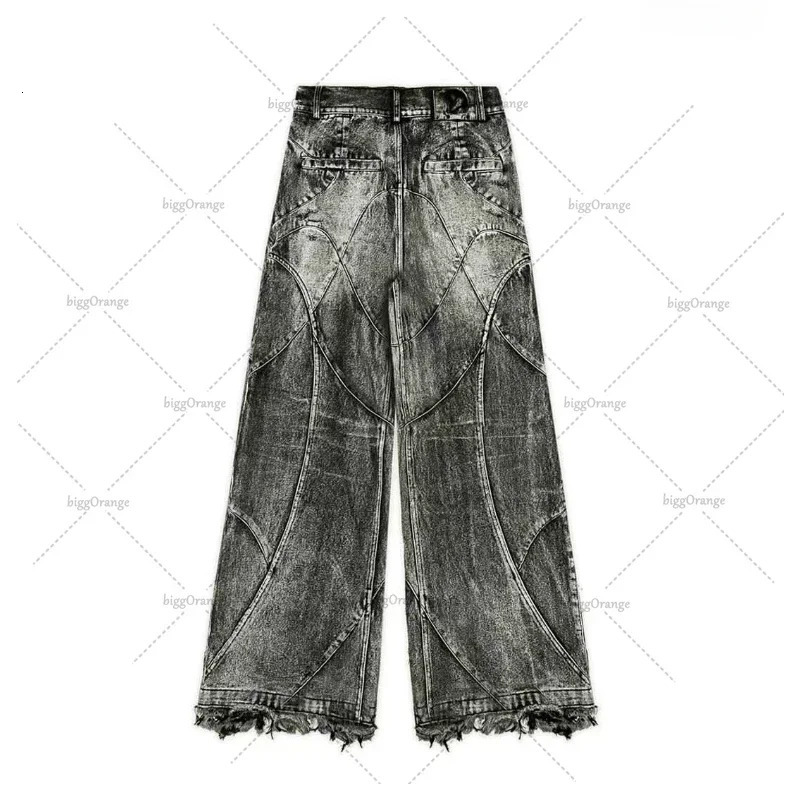 Y2k Streetwear Punk Hip Hop Jeans West Workwear Ripped Rap Style Loose Wash Plus Size Clothing Men Mopping Pants 241112