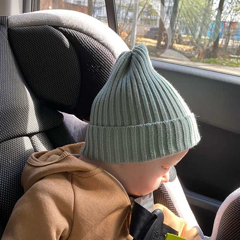 Solid Color Woolen Knitted Hat Children Winter Warm Beanie 6-36M Boy Girl Toddler Ear Protection Pullover Cap Kid Crochet BonnetXJ241213