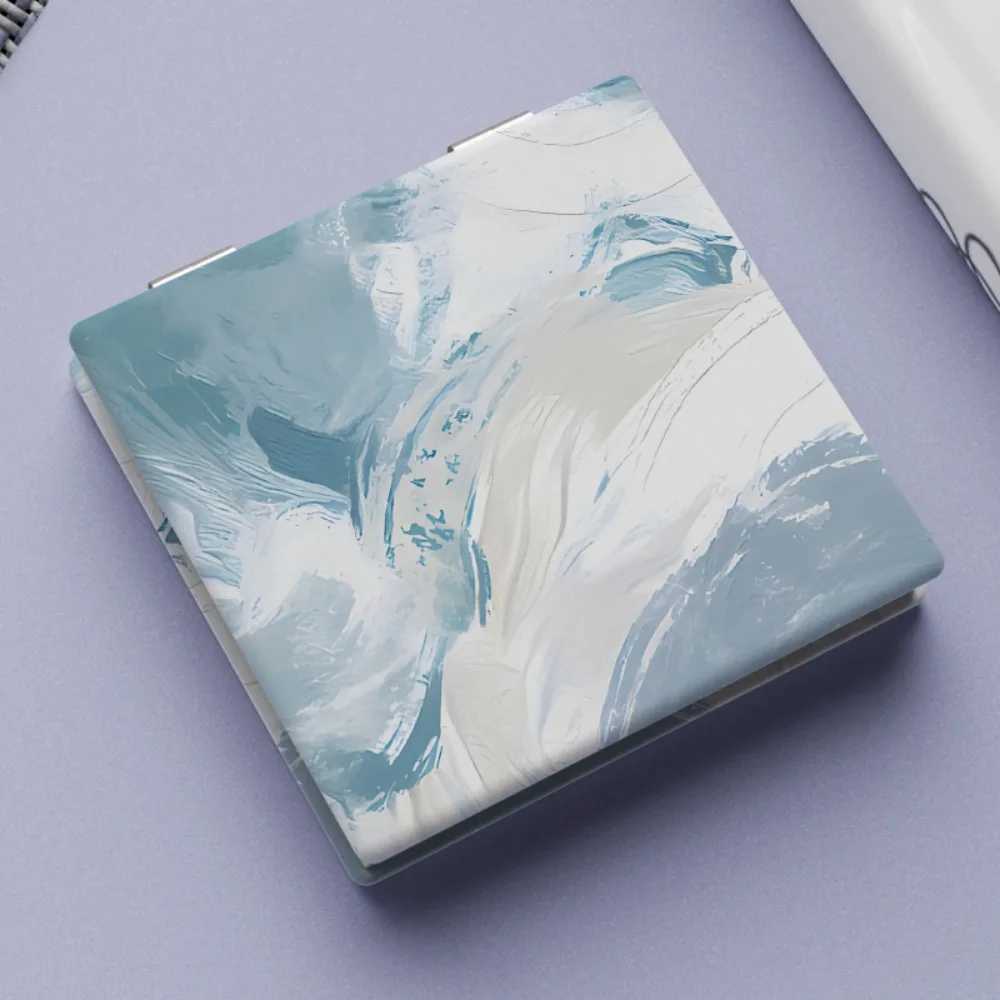Mini Folding Makeup Mirror PU Double-Sided Heart Pattern Cosmetic Mirror Portable Handheld Pocket Square High-definition MirrorXJ241213