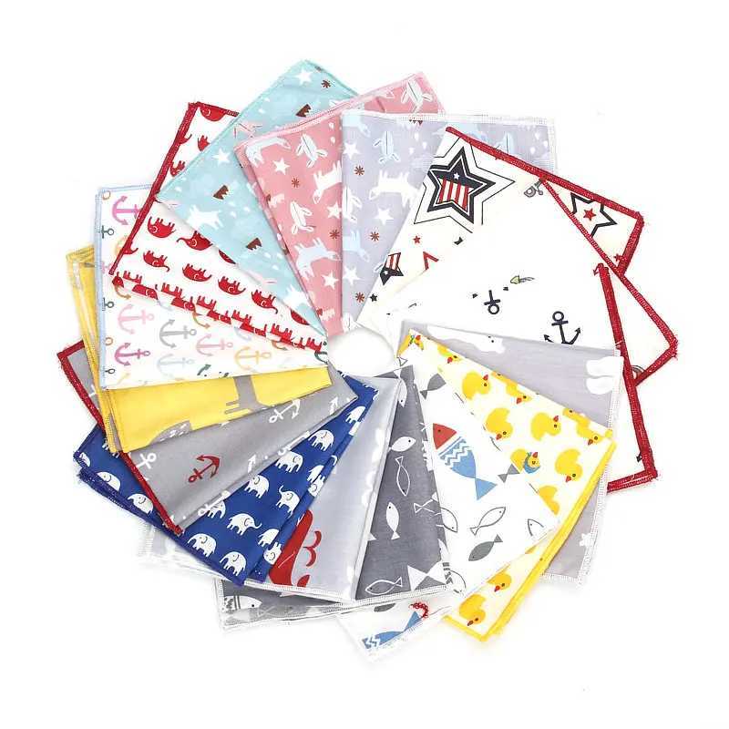 New high-quality mens 100% pure cotton animal handle suitable for mens fish bear printed pocket square chest towel set 25 * 25cm W241213