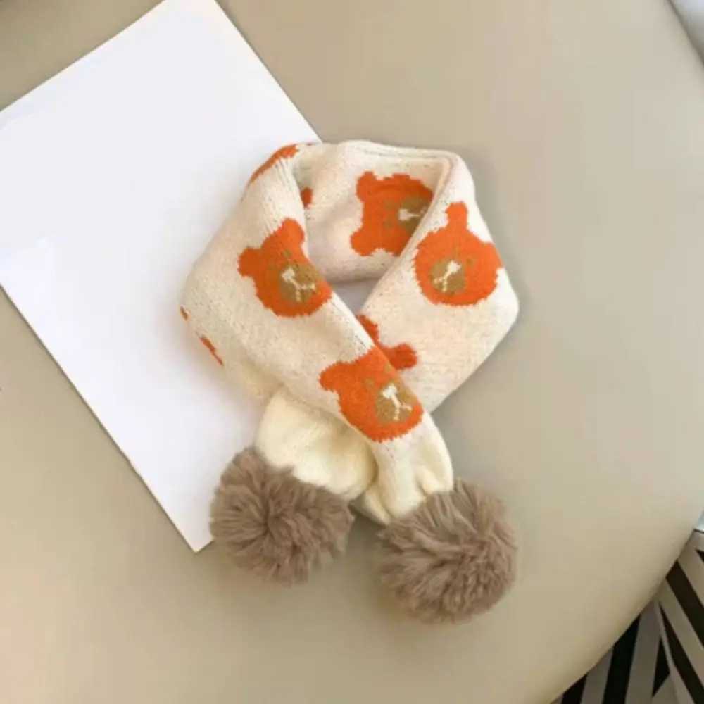 Scarves Wraps Cartoon Children Kids Baby Winter Knitting Scarf Boys Girls Snap Fastener Thermal Neck Warmer Bib Snood Cowl Tube Fleece Ski H241213