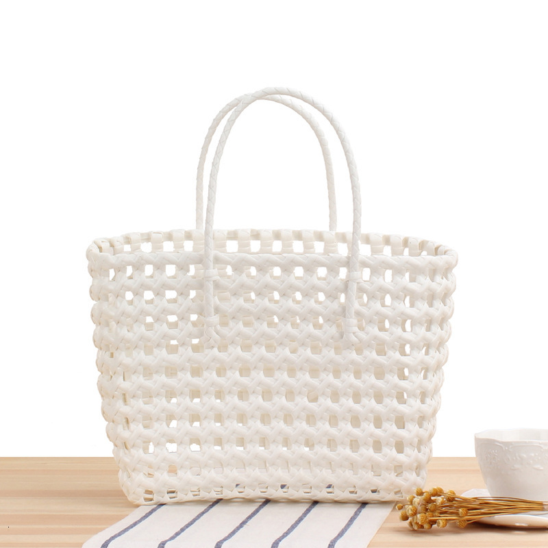 Women's PVC Candy Color Woven Handbag Causal Tote Bags Fashion Large Capacity Vegetable Basket Plastic Hnadle Beach Bag