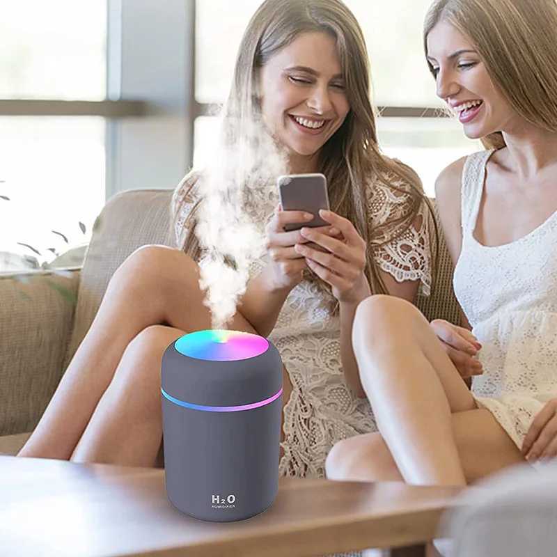 USB Cold Mist Spray Humidifier Portable 300 ml electric air humidifier Aromatic oil diffuser with colored night light for familyXJ241213