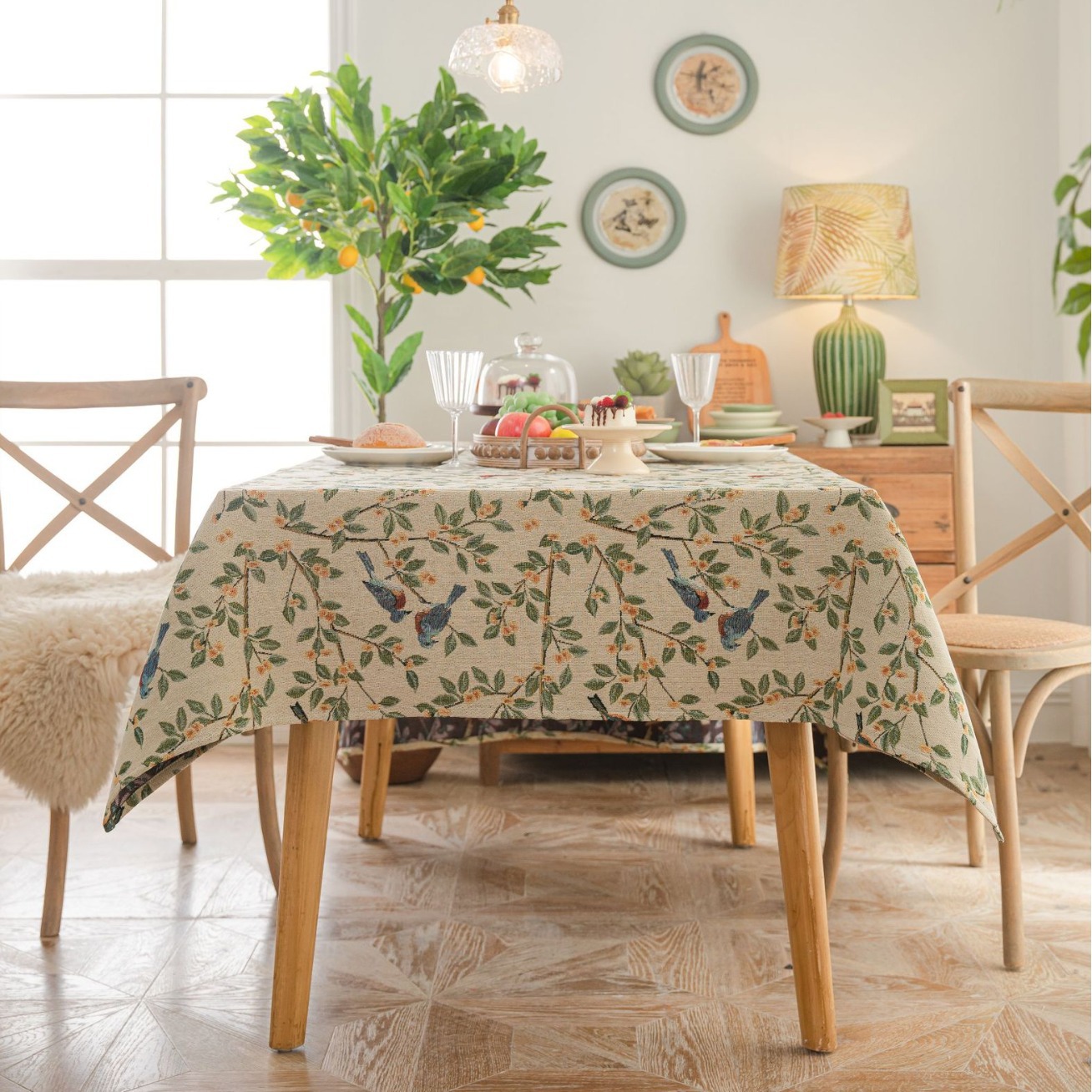 Tablecloth Jacquard Flower Bird Plant Dining Table Cloth Thick Tablecloth