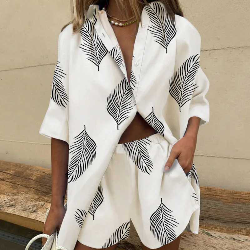 Women's Two Piece Pants Women Two Piece Set Casual Bohemian Beach Vacation Shirts Short 2 Piece Sets For Womens Summer Loose Print Suit Outfites 